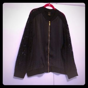 Stunning black bomber jacket with lace sleeves